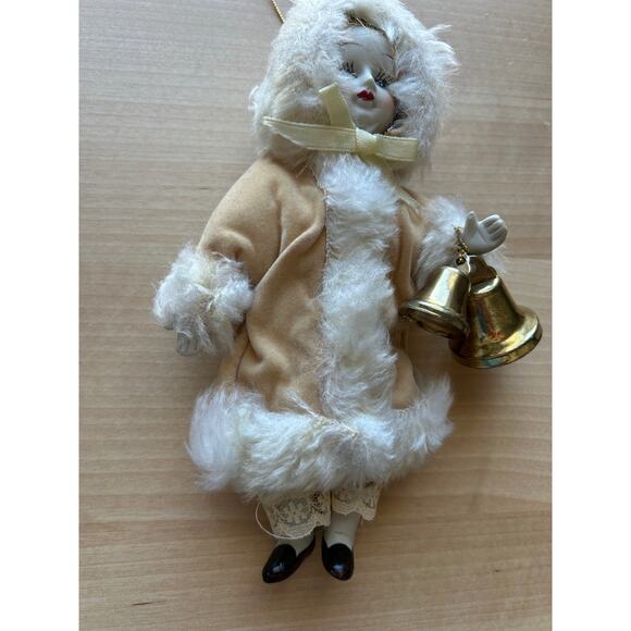 Vintage Porcelain Doll Christmas Ornament with Bells - Picture 6 of 9